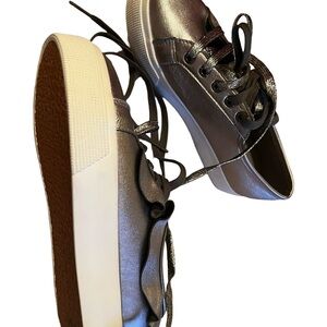 Metallic Silver Women's Sneakers- Ruffle silver Superga sneakers size 37